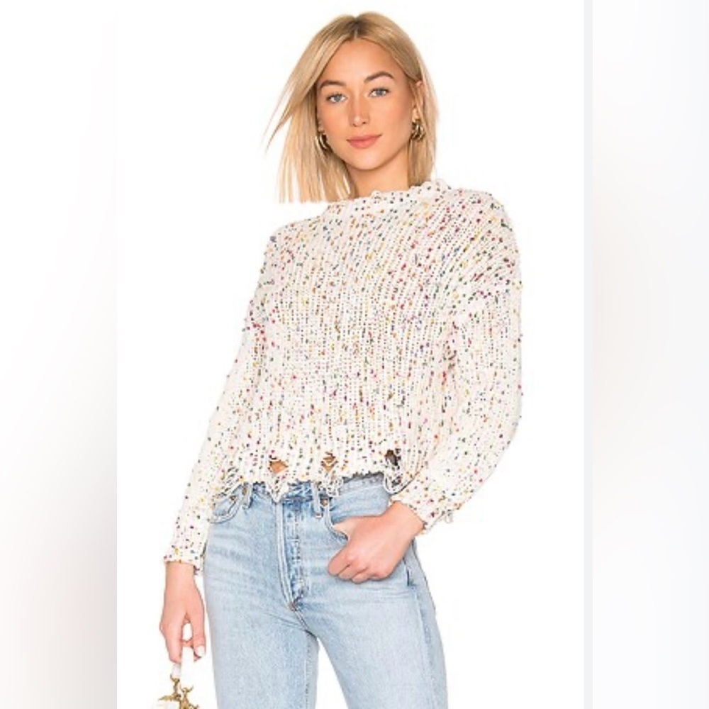 confetti chunky yarn distressed sweater small white polka dot cozy hippie grunge